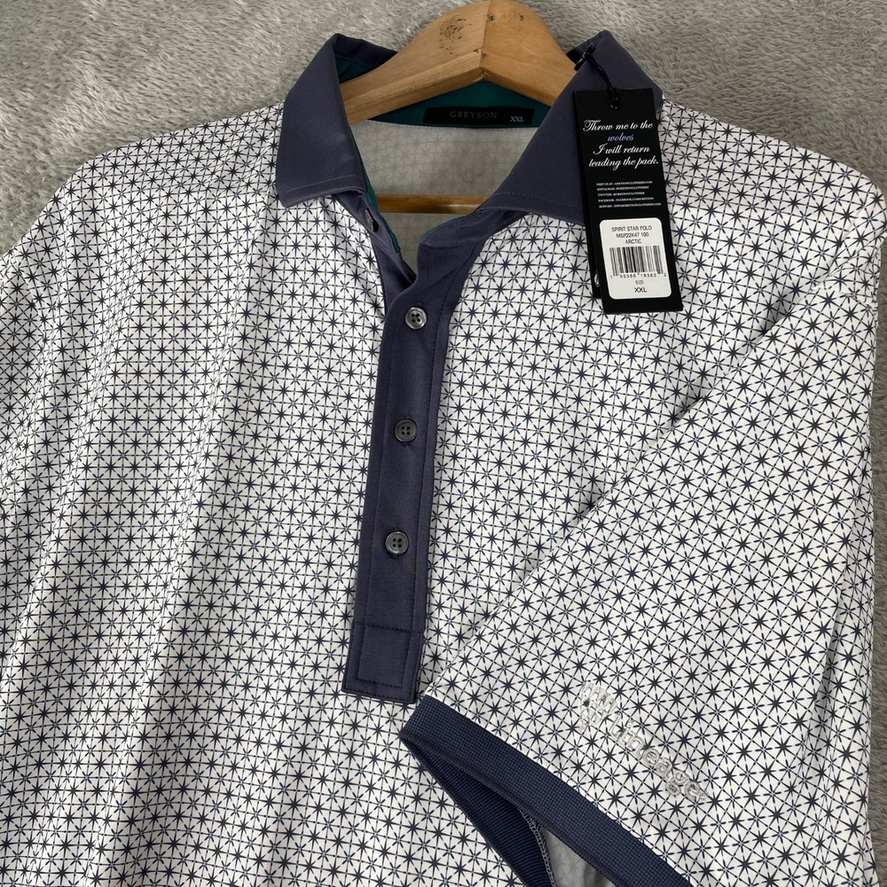 Greyson Polo Shirt Mens 2XL Arctic Blue Lineage Embroidery Performance Golf NWT